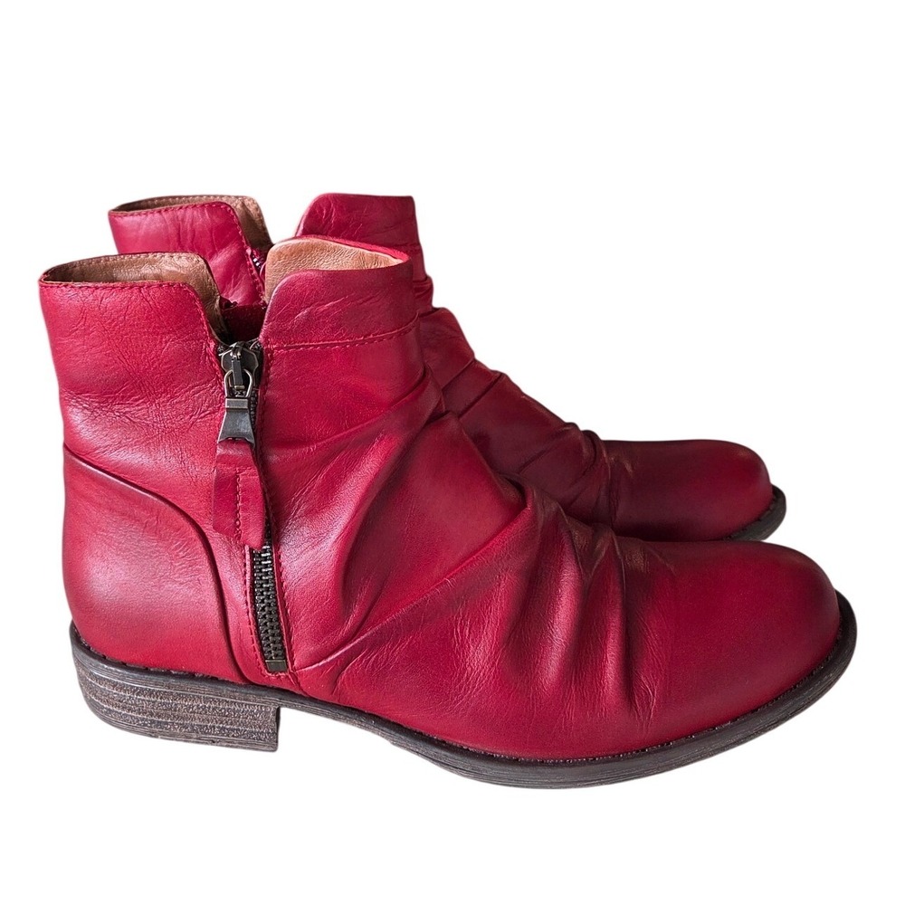 Miz Mooz Lucy Red Leather Ruched Ankle Boots Dual Zip Portugal Womens 38 US 8+ - Picture 3 of 13